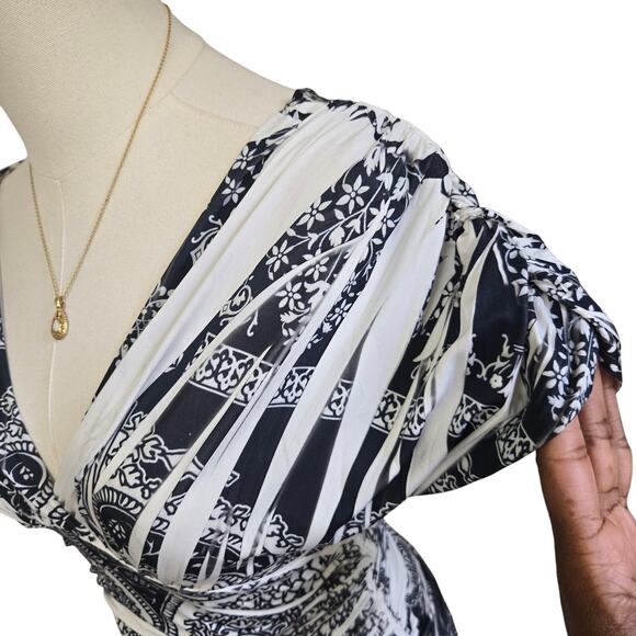 Contempo Womens Vintage 90s Boho Babydoll Side Ruched Paisley Going Out Top M - Picture 5 of 9